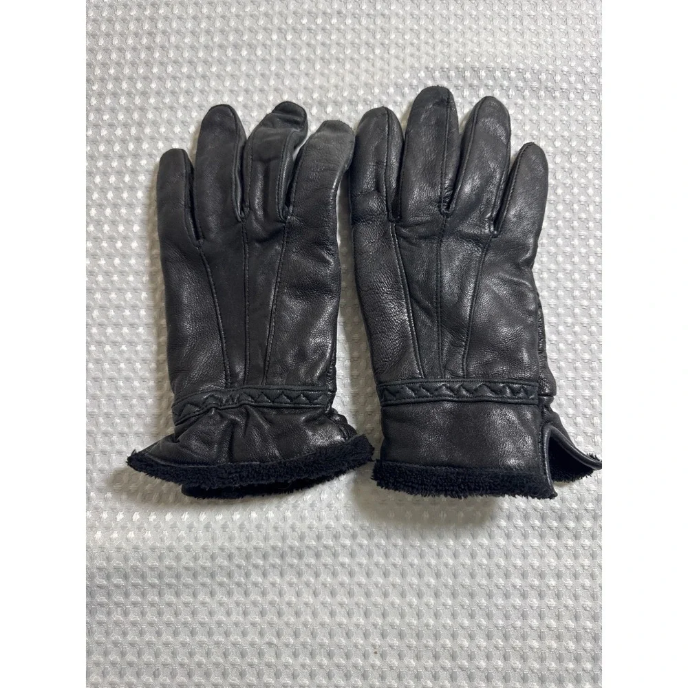 Unbranded Leather Gloves Women Large Black Excellent Faux Fur Lined Winter Cold